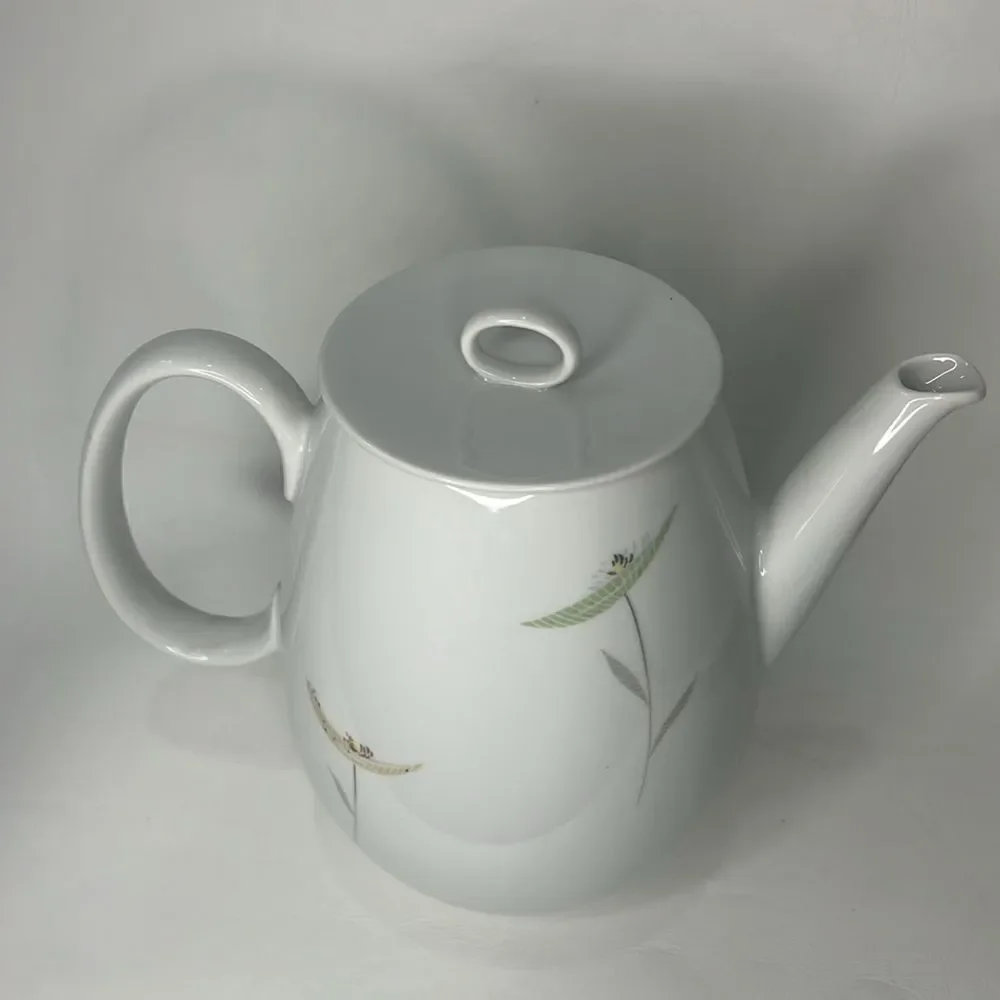 Thomas Germany Coffee Tea Pot With Lid White Floral Porcelain 7 1/4 Inches Tall